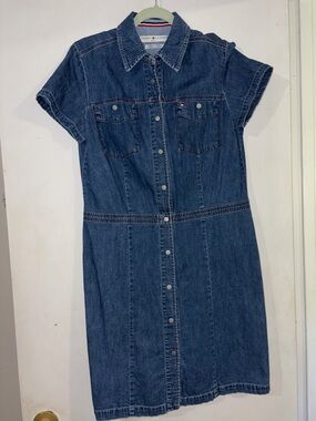 Vintage Tommy Hilfiger Blue Denim Button-Up Shirt Dress